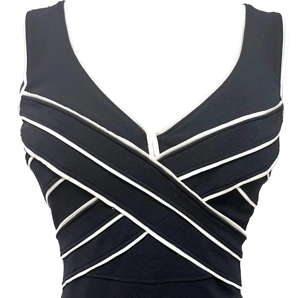 Tadashi Shoji Vintage Bodycon Bandage Cocktail Dress LBD Size Small Y2K USA Made - Picture 3 of 8